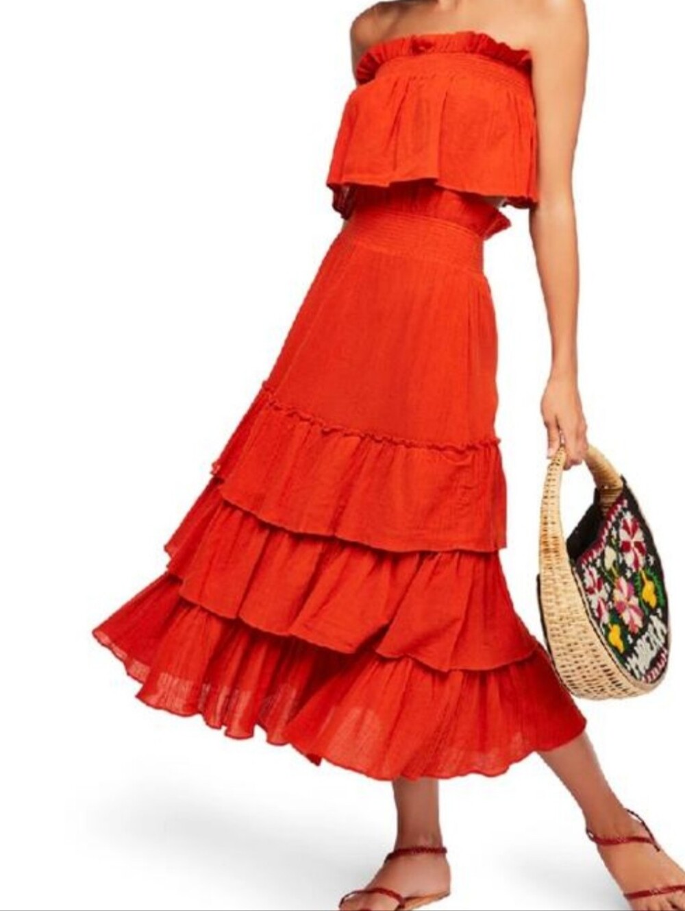 People Sea Breeze Ruffled Skirt Two Piece Set In Rust New With Tags Size Large